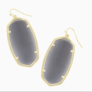 Kendra Scott Danielle earrings. Slate cats eye stones set in gold frames